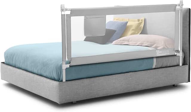 BABY JOY Bed Rail for Toddlers, 69?ÇÖ?ÇÖ Extra Long, Height Adjustable & Foldable Baby Bed Rail Guard w/ Storage Pocket & Double Safety Child Lock for Kids Twin Double Full Size Queen King Mattress (Gray)