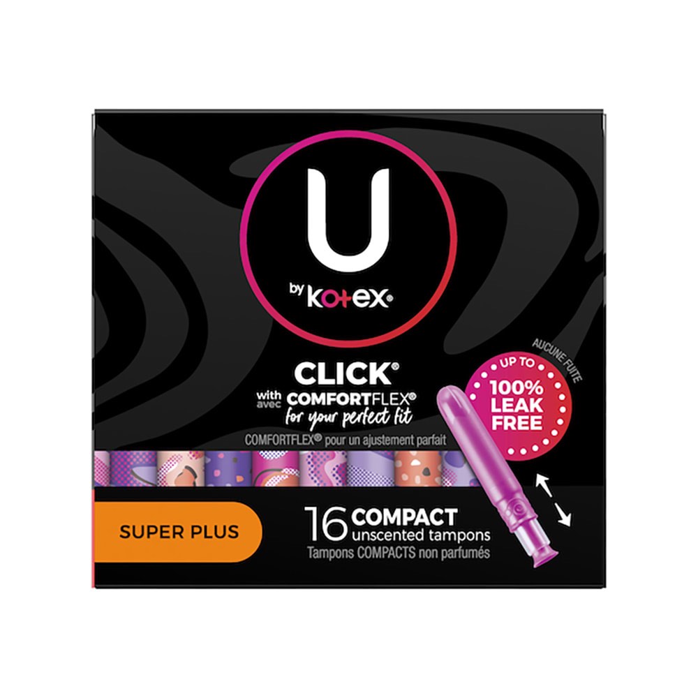 U by Kotex Click Compact Tampons, Super Absorbency, Unscented, 16 CT (Pack of 4)