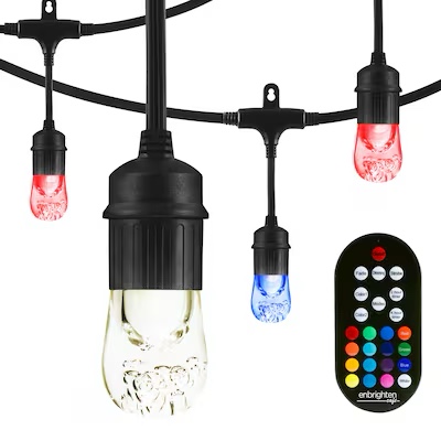 Enbrighten 20-ft Plug-in Black Indoor/Outdoor String Light with 10 Color Changing LED Edison Bulbs