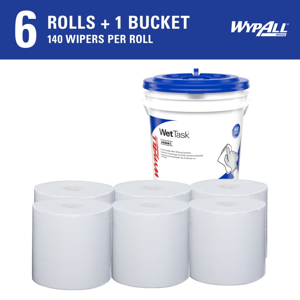 WypAll® CriticalClean™ WetTask™ Wipers for Bleach, Disinfectants, and Sanitizers 1 dispenser and 6 rolls