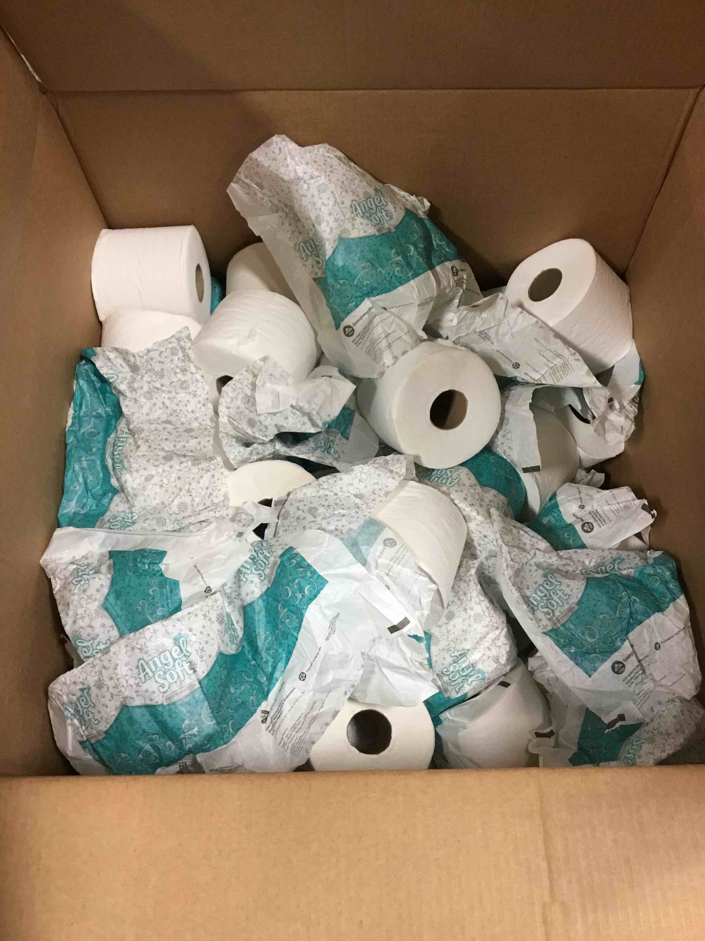 large box of angel soft toilet paper rolls