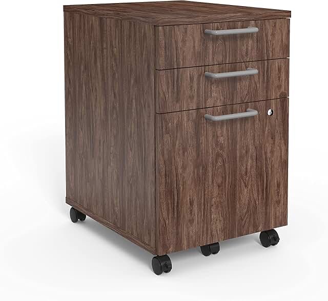 Union & Scale Essentials 3-Drawer Vertical File Cabinet, Mobile/Pedestal, Letter/Legal, Natural, 21-inch (UN56981)