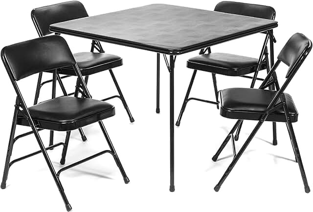 Peakform 5pc Folding Table Set Black: Vinyl Padded, Space-Saving Storage, No Tools Assembly