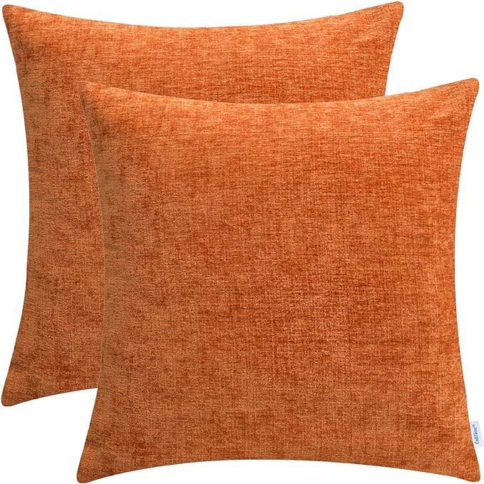 Set Of 2 Orange With Gold Throw Pillow Cover