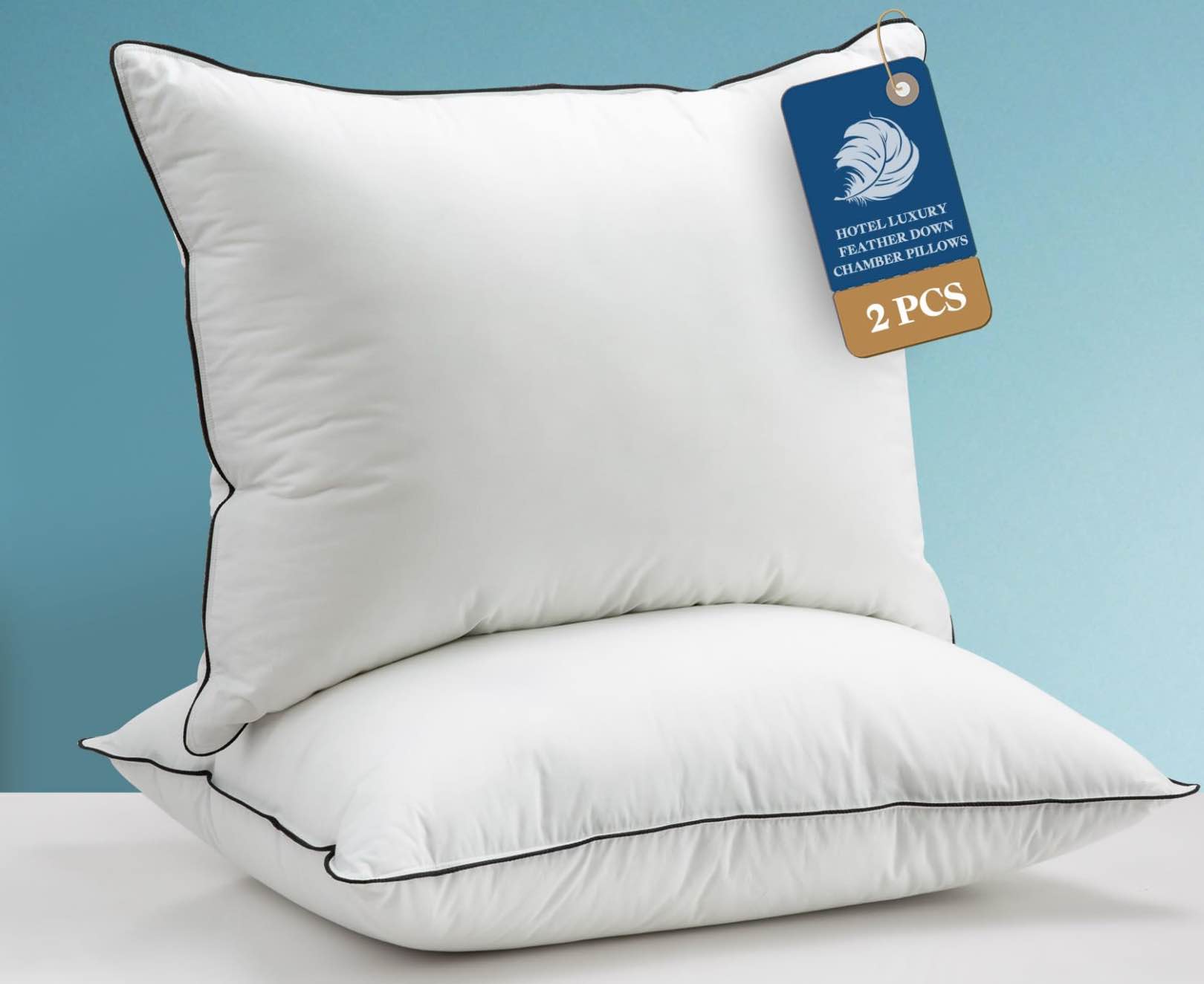 Dafinner Feathers Down Pillows King Size Set of 2 UNION ALL SELECT Medium Pillow Inserts for Sleeping UNION ALL SELECT 100% Organic Cotton, 3-Chamber Goose Feathers & Down Blend Hotel Collection Bed Pillows, 20x36 Inches