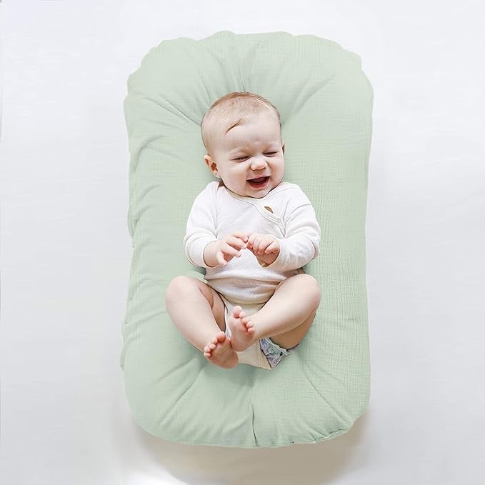 ZonLi Baby Lounger for Newborn, Baby Nest Cover for 0-12 Month, Portable Nest Sleeper Cover for Infant with 100% Cotton Muslin Cover - Breathable, Natural (Mint Green)