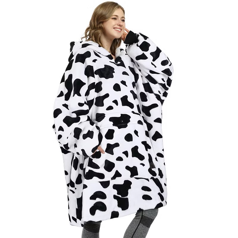 Women's Oversized Flannel Blanket Hoodie Sweatshirt, Cozy Wearable Plush Fleece Blanket Pullover, Perfect Gift for Christmas