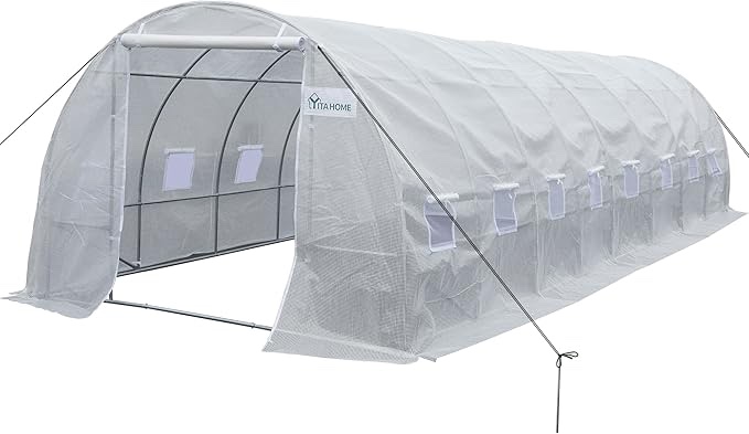 YITAHOME 26'x10'x7' Greenhouses Heavy Duty Large Greenhouses Walk in Green Houses Tunnel Green House Outdoor Gardening Upgraded Galvanized Steel Ropes Zipper Doors 9 Crossbars Garden White