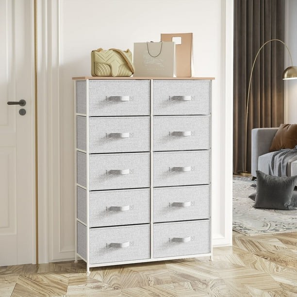 YITAHOME Fabric Dresser 10 Drawers Storage Unit for Closets, Metal Frame, Light Gray