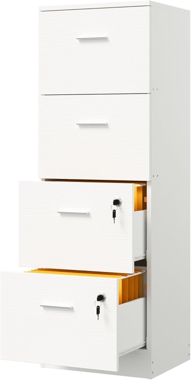 DWVO 4-Drawer File Cabinet with Lock, Filing Cabinet for Letter A4-Sized Files, Upgraded, White