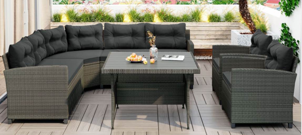  Outdoor Wicker Sofa Set (Gray Wicker, Gray Cushion) 