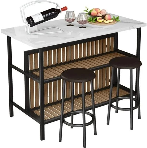 Kitchen Island Faux Marble Counter 33" Height 3 Pieces Table Sets