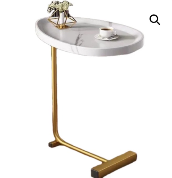White C-Shaped Side Table for Small Spaces – Metal and MDF Material