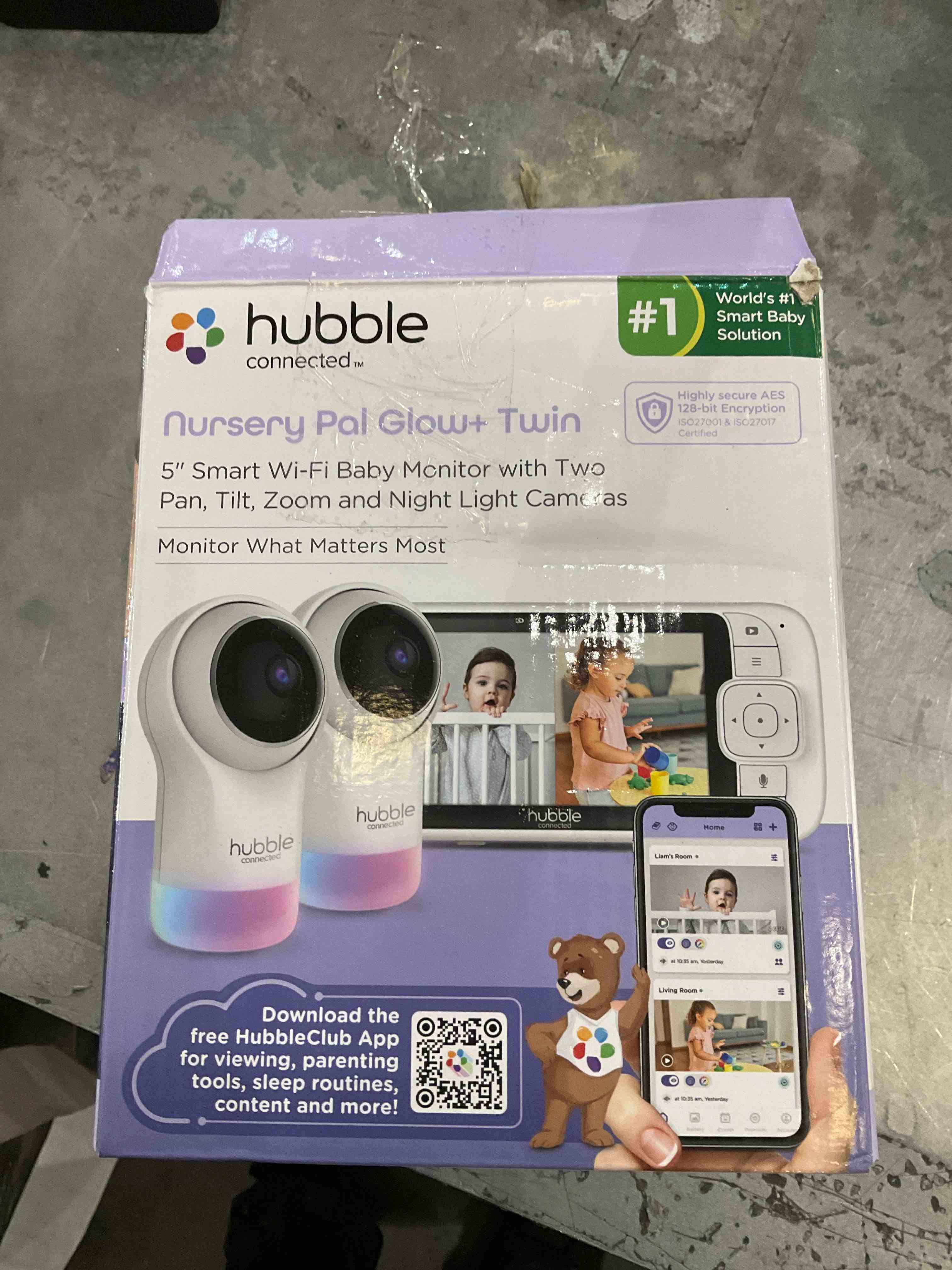 Nursery Pal Glow+ Twin  5" Smart Wi-Fi Baby Monitor with Two Pan, Tilt, Zoom and Night Light Carteras  Monitor What Matters Most