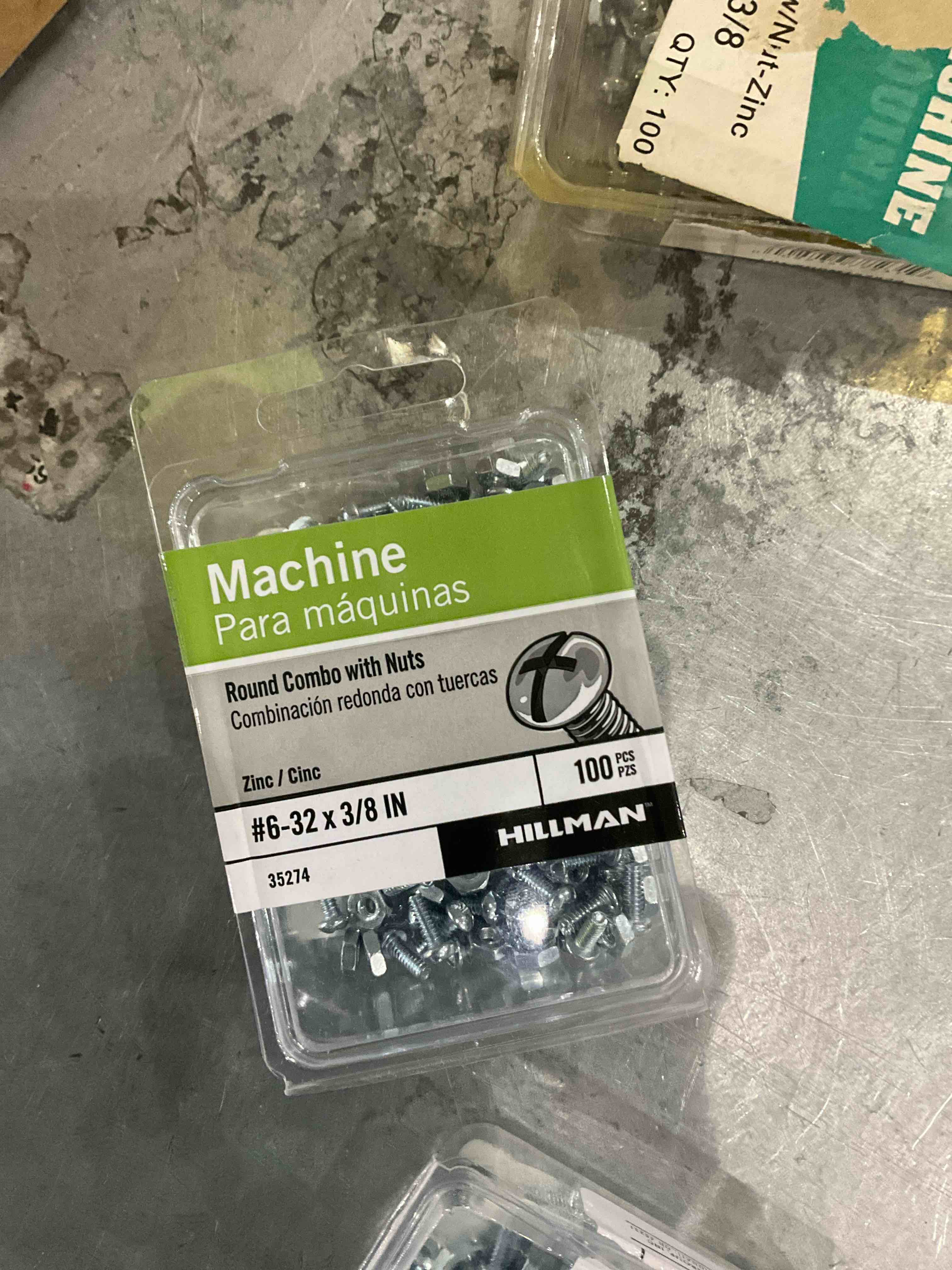 Machine Para mquinas  Round Combo with Nuts  Combinacin redonda con tuercas  Zinc / Cinc  #6-32 x 3/8 IN  100  35274  HILLMAN