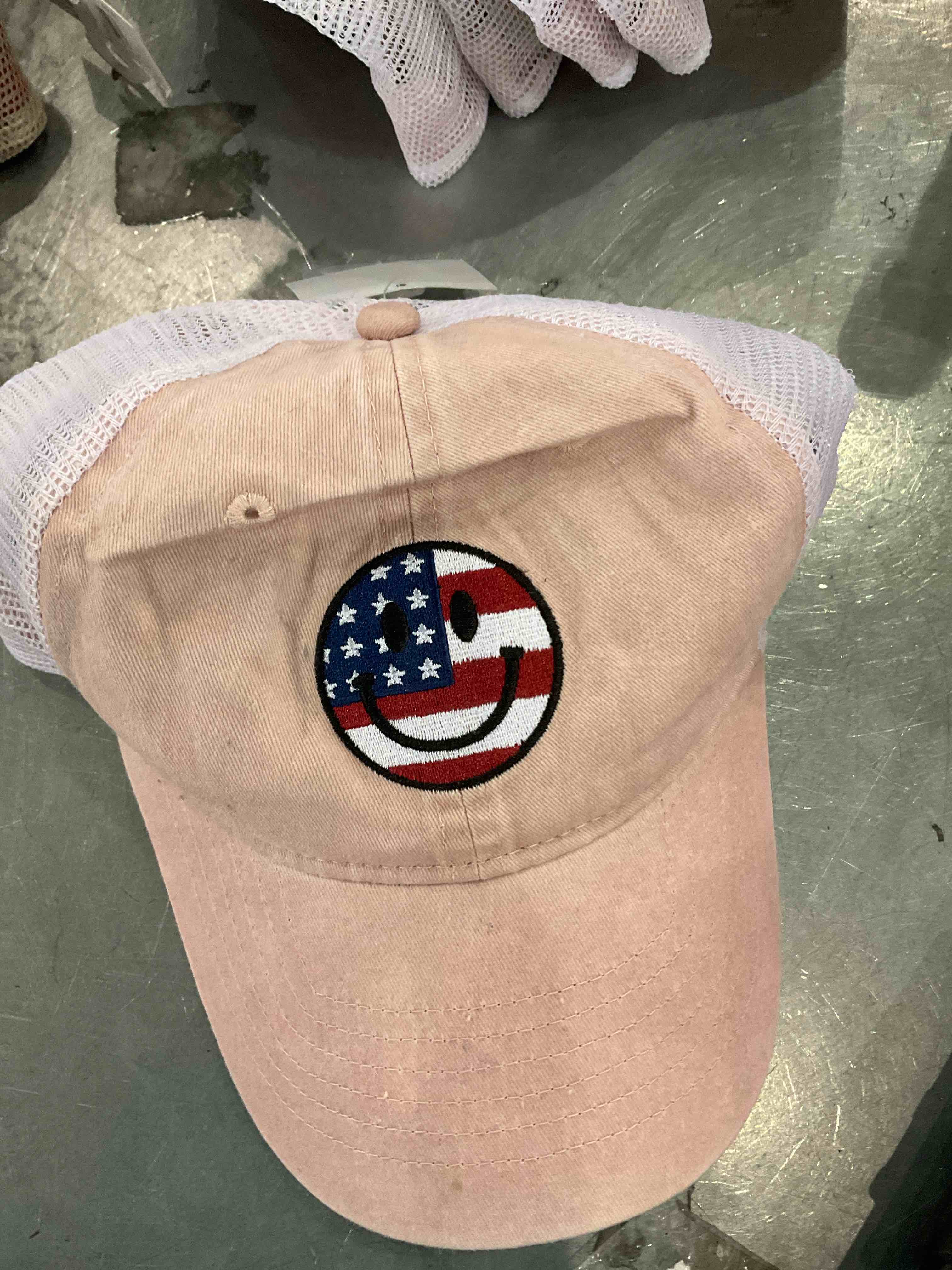 pink hat ladies American smile face 