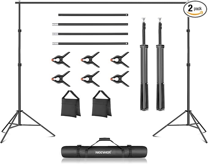 Neewer 3 Pack Photo Studio Backdrop Support System, 10ft/3m Wide 6.6ft/2m High Adjustable Background Stand with 4 Crossbars, 6 Backdrop Clamps, 2 Sandbags, Carrying Bag for Portrait Studio Photography
