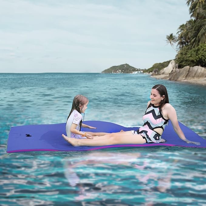 Floating Water Mat, 7'x3'/8'x4'/9'x6'/13'x5' Lily Pad Floating Mat, 3-Layer Tear-Resistant XPE Foam Water Mat with 16.4'' Bungee Tethers, Floating Mat for Lake, Pool, Boat, Ocean, Beach