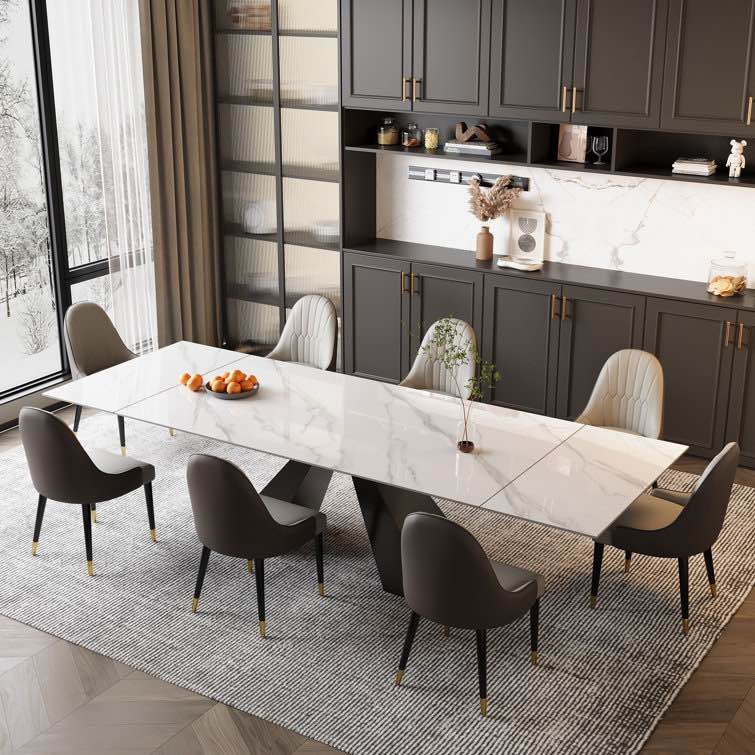 Tanjala 9 - Piece 110.23" Extendable Sintered Stone Dining Table w