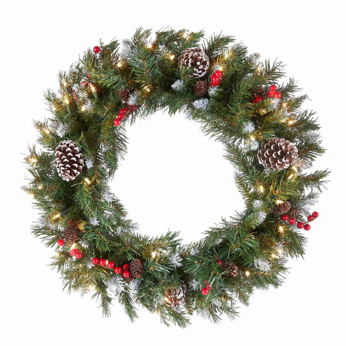 Frosted Berry Wreath with Clear Lights