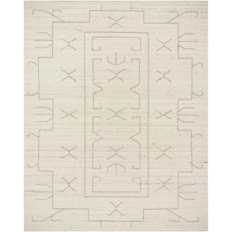 Rectangle Tobbie Geometric Hand Woven Flatweave Wool Area Rug in Pearl