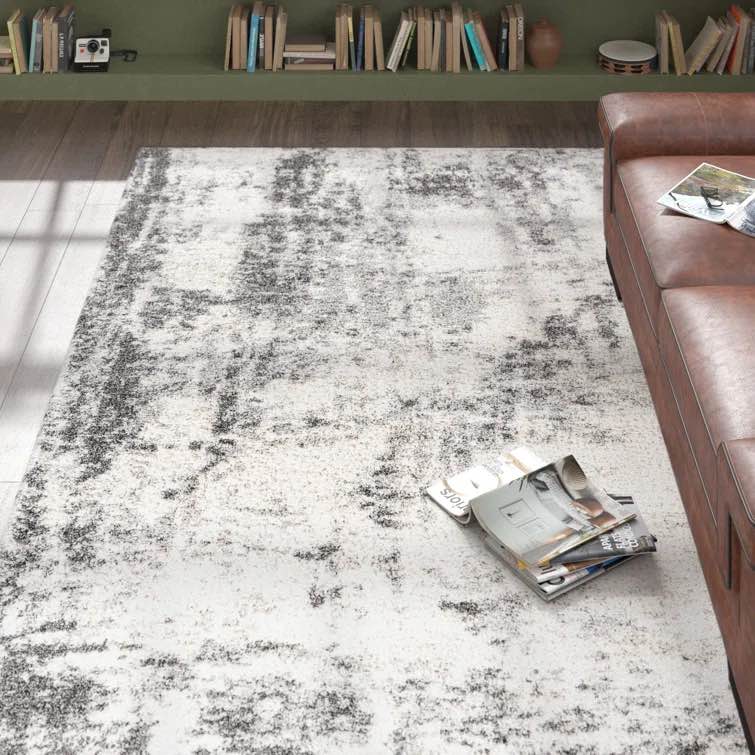 Myndi Machine Woven Abstract Cream/Gray Area Rug
