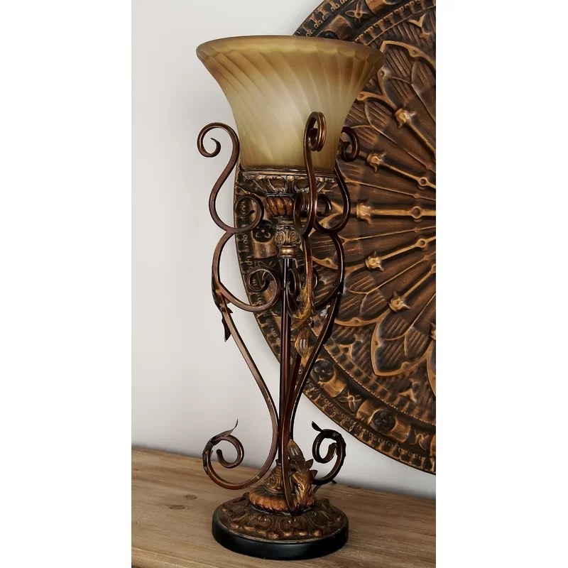 Aherin Metal Antique Style Brown Uplight with Scrolls 2 pcs