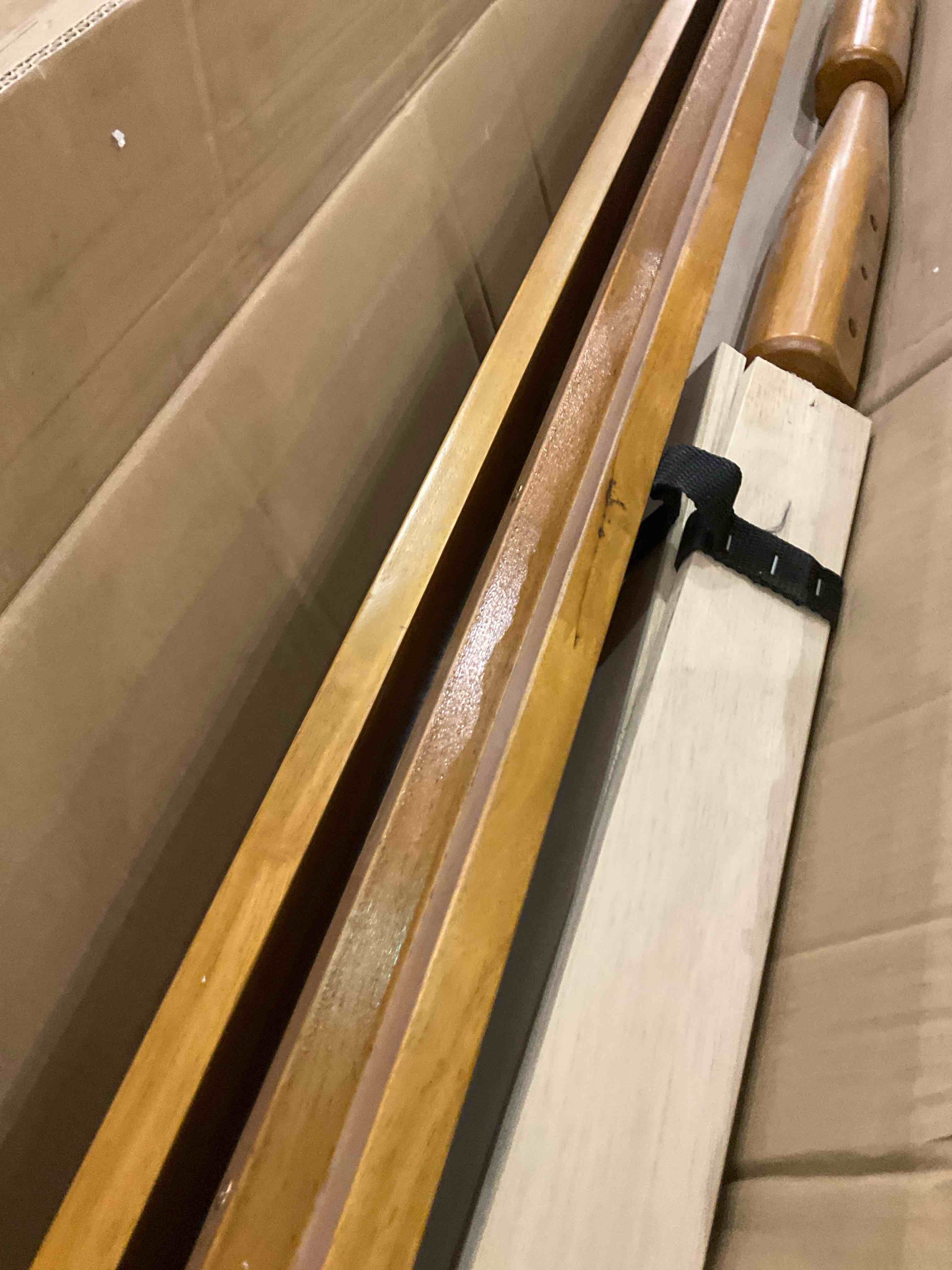 Condition photo showing As Is for bromwyn mid century modern solid wood low profile platform bed