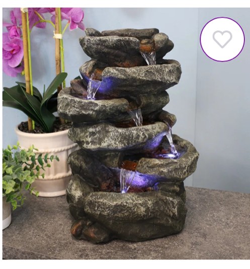 Ramon Stone Falls Rustic Gray Tabletop Fountain with LED Lights