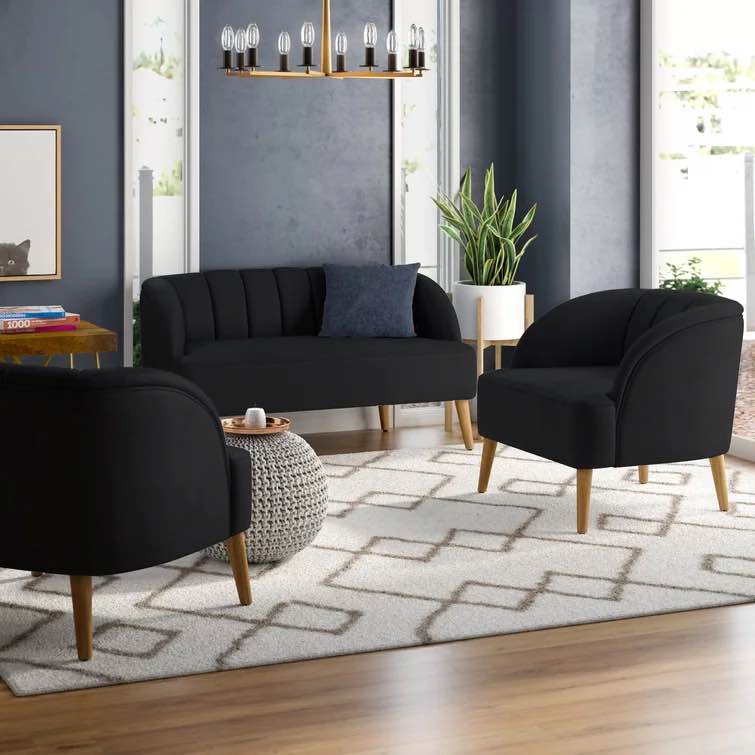 Chunni 3 Piece Velvet Living Room Set