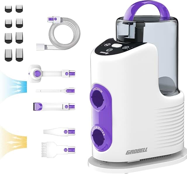 GROBELL Dog Vacuum Grooming Clippers: 2.5L Professional Grooming Clippers Kit Christmas Birthday Gifts for Dogs Cats and Pets Stocking Stuffer Pink