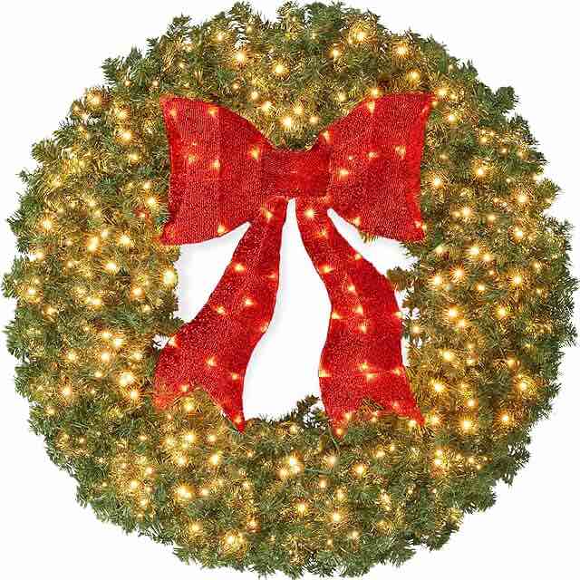 26 Inch Super Large Thick Prelit Christmas Wreath Realistic Feel 80 Lights Timer for Front Door Battery Operated Double Frame 228 Branches 60 Red Berries Jumbo Size 16 Pinecone Christmas Decoration Warm White Lights