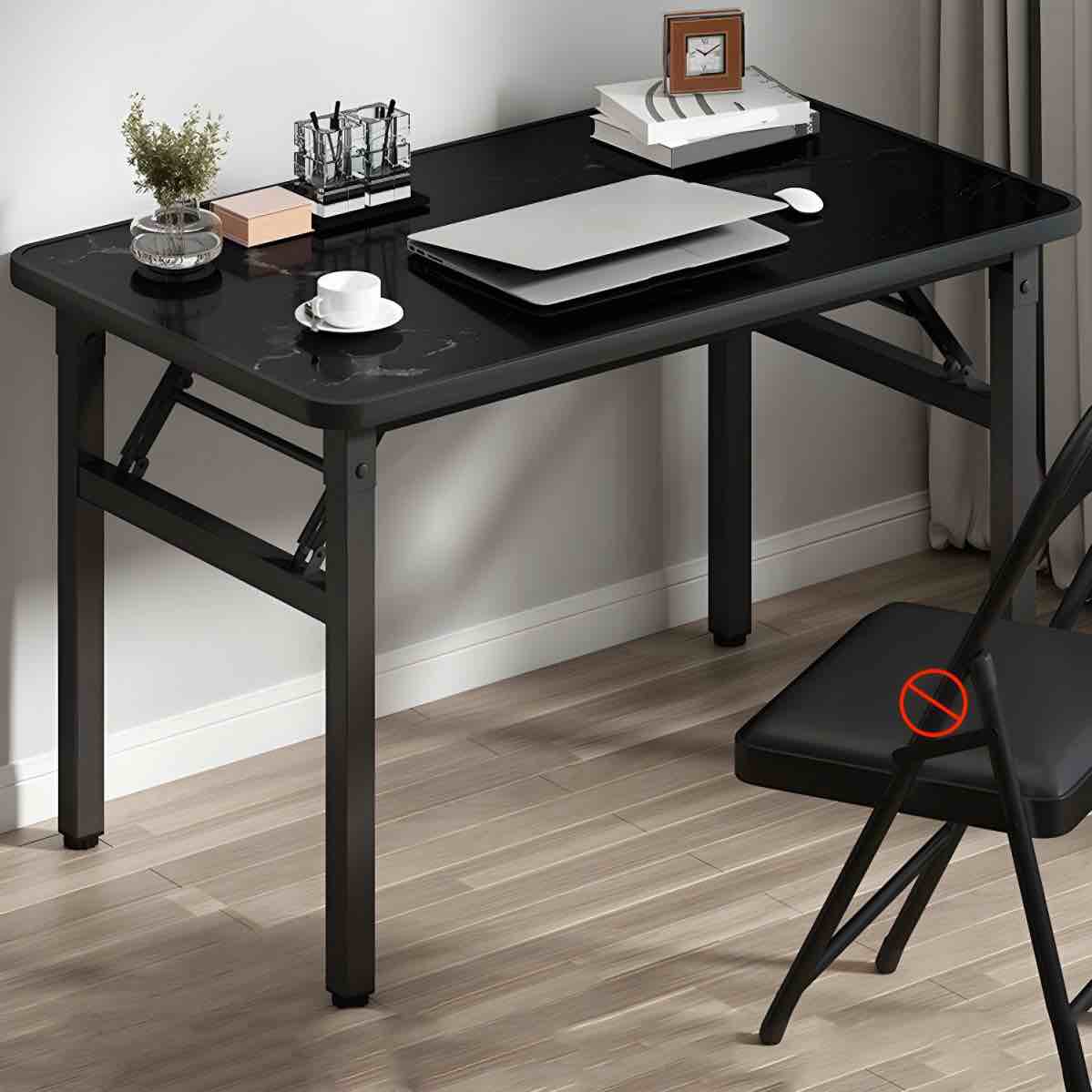 Modern Foldable Writing Desk with Steel H-Shape Base for Compact Spaces - Without Chairs 31"L x 16"W x 30"H Black