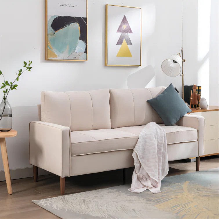Ashtenaw 69" Wide Modern Style Linen Upholstered Loveseat Sofa with the Solid Wood Foot