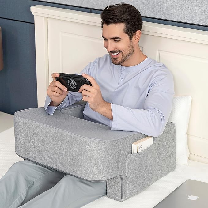 Reading Pillow for Gaming - Lap Desk Pillow with Arm Rests, Storage Pockets, and Removable Washable Cover - Laptop Pillow for Reading, Gaming, Studying, and Working by Lavish Home