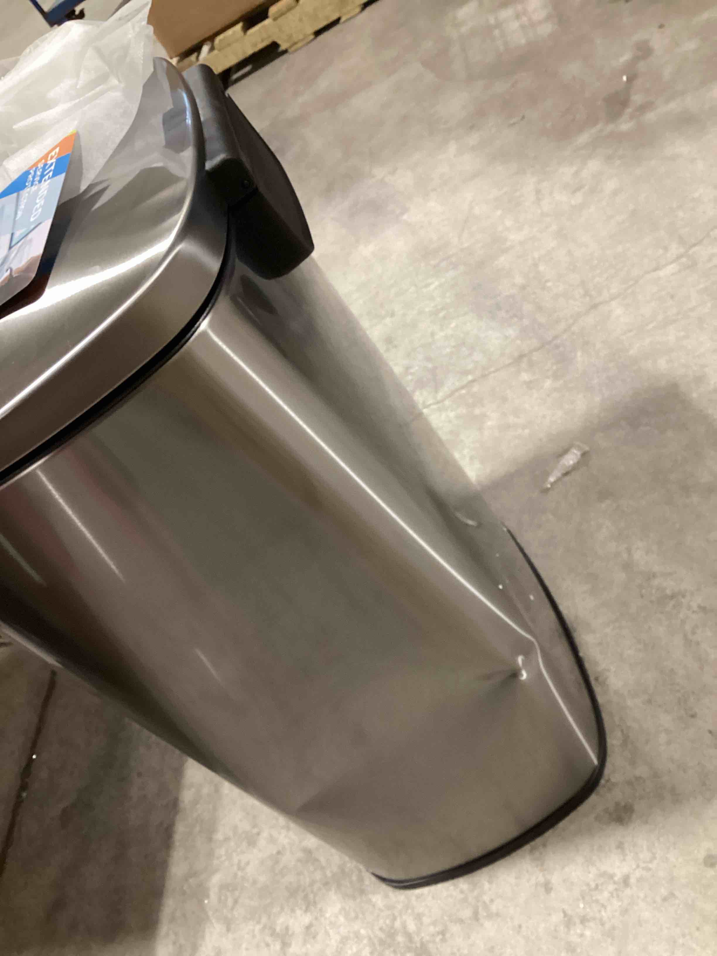 Condition photo showing As Is for garvee step-on stainless steel kitchen trash can - 13 gal / 50 l large capacity, rustproof metal garbage bin with soft close lid, removable inner bucket & rear handle stainless steel 13.2 gallons
