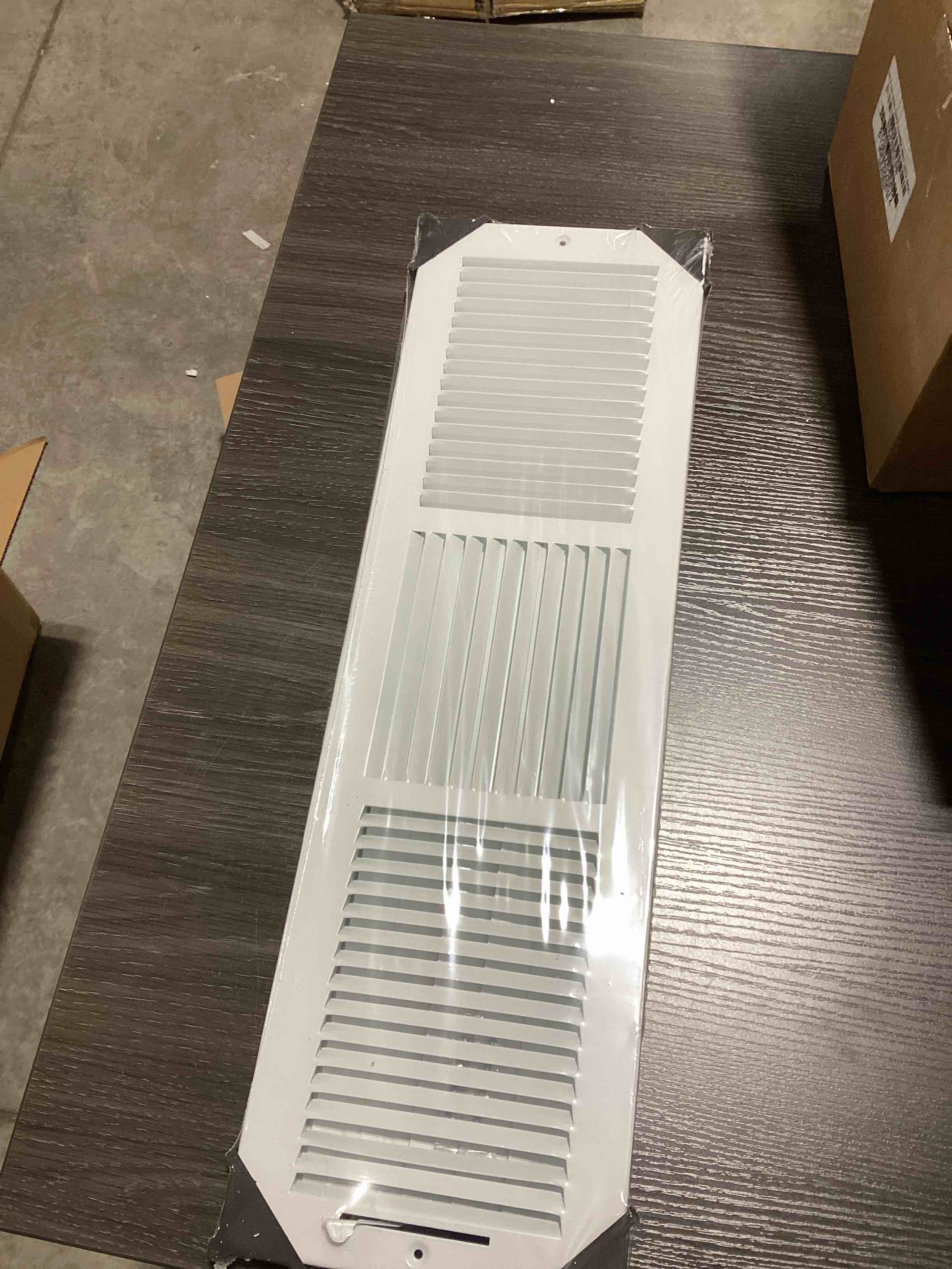 Condition photo showing New/Like New for 3/4 x 8 x 32 inch sturdy mdf cold air return grill - wood wall vent for home improvement - primed white and ready to paint - flexible install options
