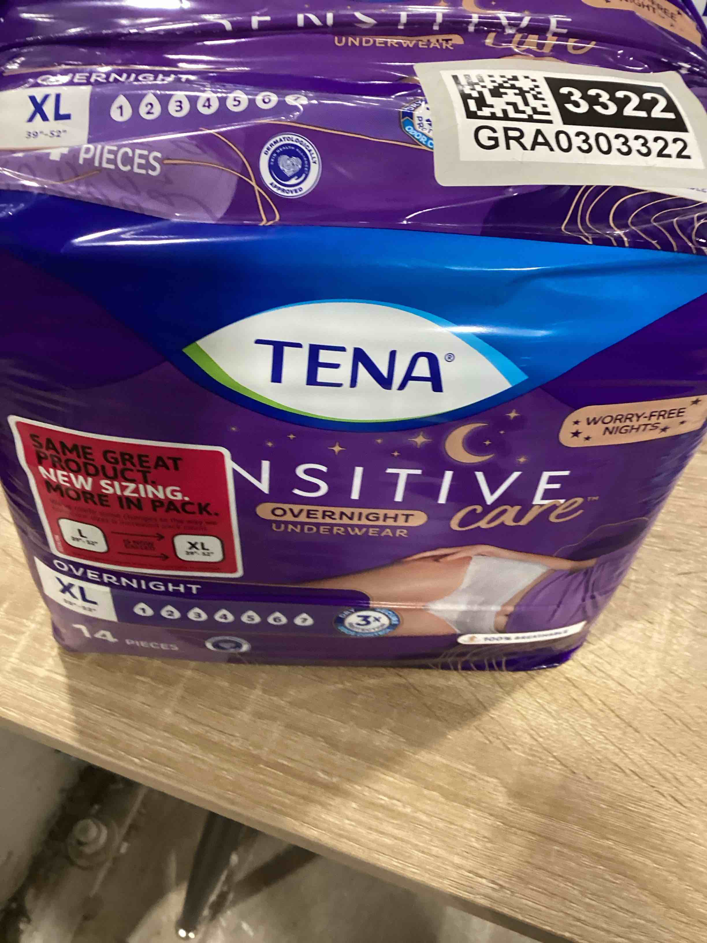 Condition photo showing Brand New for tena sensitive care overnight incontinence underwear for women - xl - 14ct
