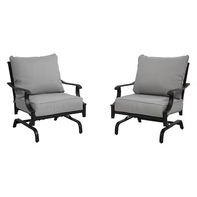 allen + roth thomas lake set of 2 gray steel frame conversation chair with light gray cushions
