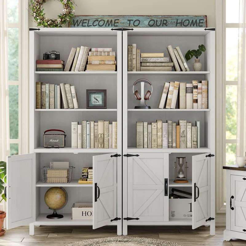 Baseler 70’ farmhouse bookcase storage bookcase with doors