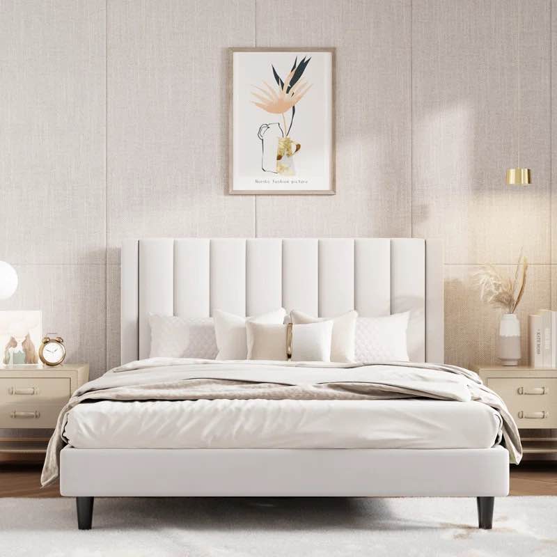 Stauton Upholstered Platform Bed with Velvet and Striped Headboard (HEADBOARD ONLY)