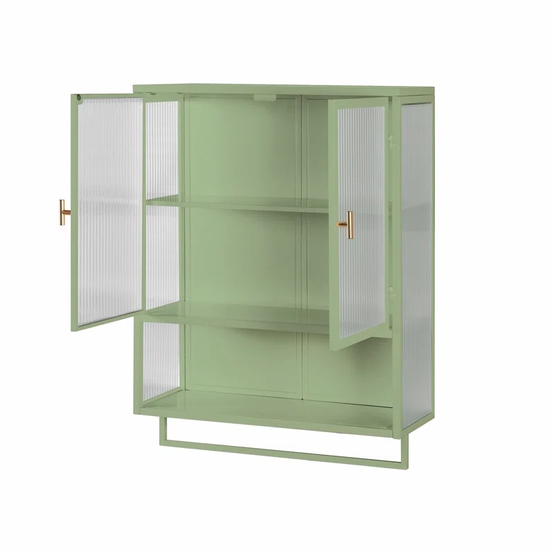 23.62"Glass Doors 2door Wall Cabinet with Featuring 2tier Enclosed Storagean Open Shelf