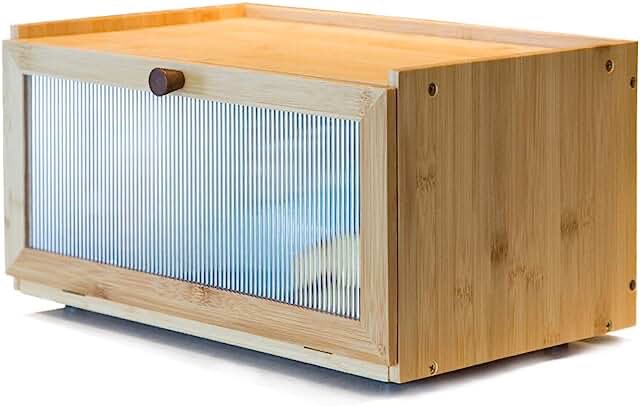 ETMI Black Bread Box for Kitchen Countertop-Large Modern bamboo Bread box with Window Bread Storage Container