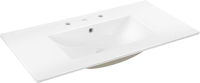 Ancillary 3-Hole 36" Classic Contemporary Rectangular Ceramic Single Sink Basin Vanity Top