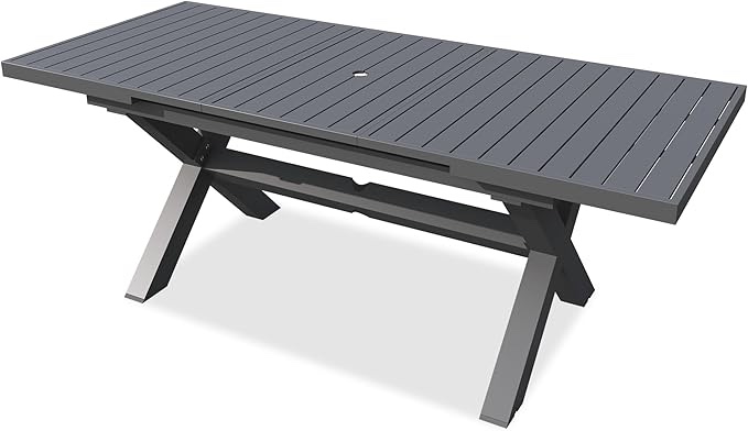 Outdoor Expandable Dining Table, Extra Large 106" L X 35" W Metal Aluminum Outdoor Dining Tables For 8-10 Person For Porch Lawn Garden Bistro Rectangular Table Dark Grey