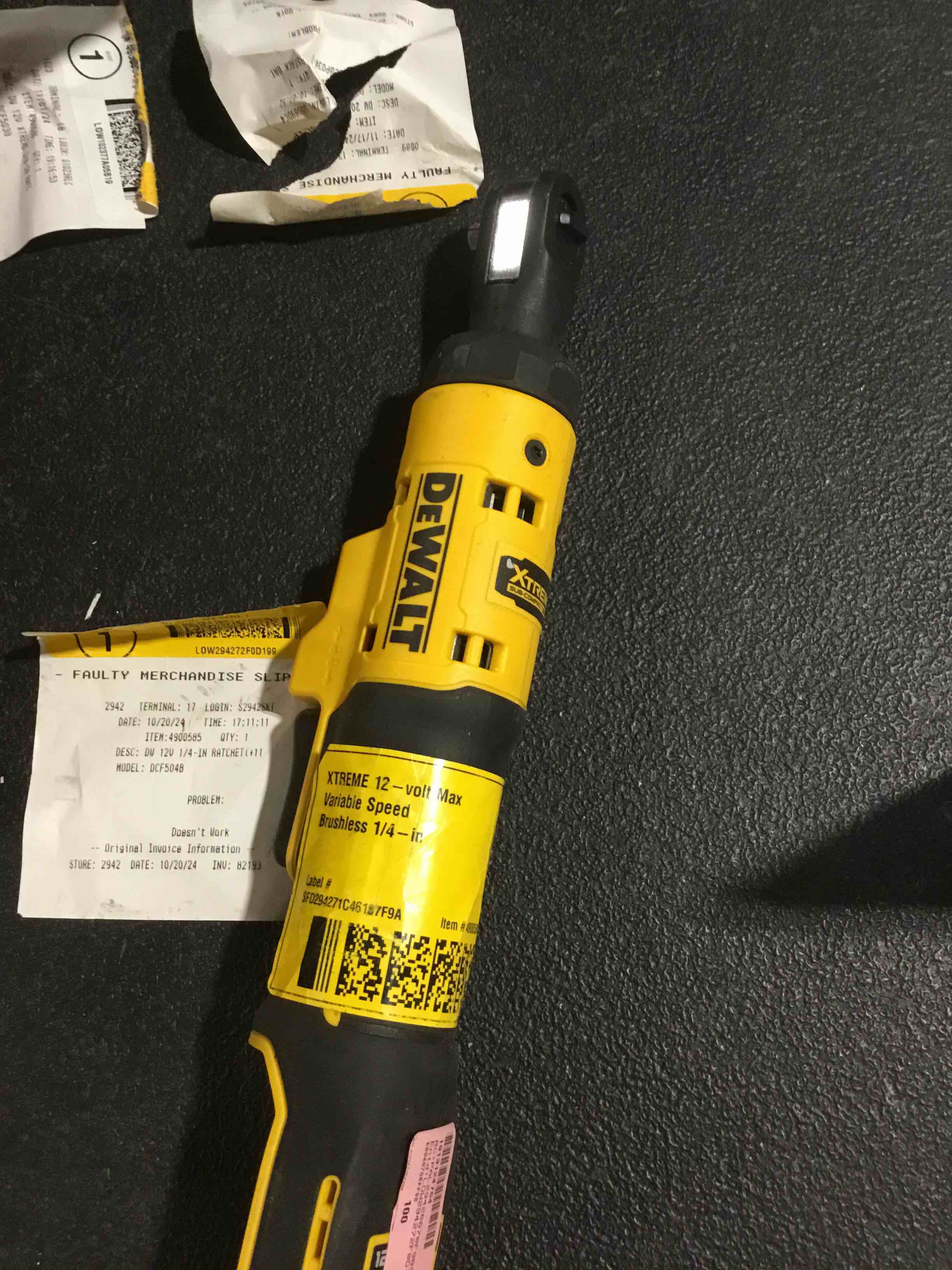 DEWALT XTREMETM 12V MAX* Brushless 1/4 in. Ratchet (Tool Only) (DCF504B)