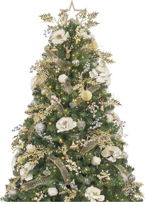 KI Store 6ft Christmas Tree with Ornaments and Lights Remote and Timer Champagne Christmas Decorations Including 6 Feet Full Tree, Ornaments, USB LED String Lights