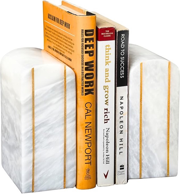 ( 2 pieces)UMAID Handcrafted Marble Bookend Set - Elegant Heavy Duty Stone Book Holders - Premium Decorative and Functional Bookends for Shelves - Perfect for Home Office Decor - Modern Marble Design