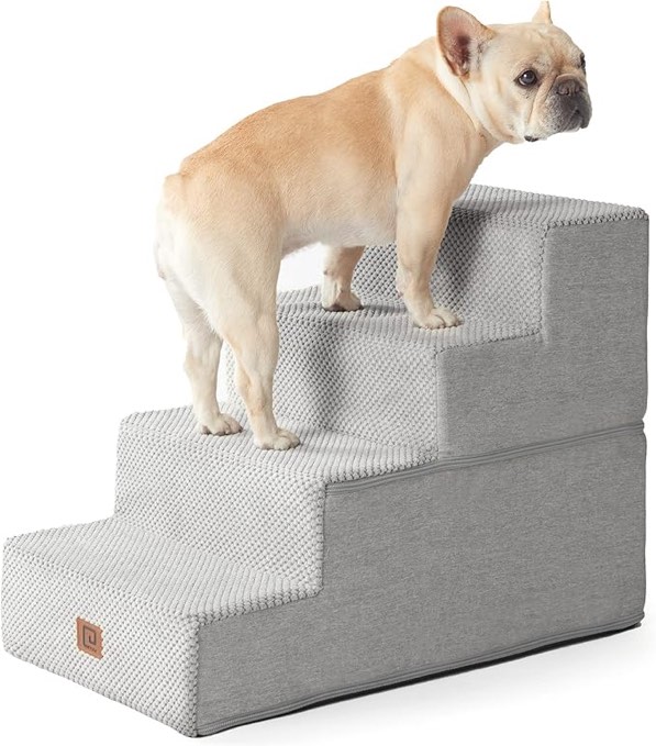 EHEYCIGA Dog Stairs for Small Dogs, 4-Step Dog Stairs for High Beds and Couch, Pet Steps for Small Dogs and Cats, and High Bed Climbing, Non-Slip Balanced Dog Indoor Step, Light Grey, 3/4/5 Steps