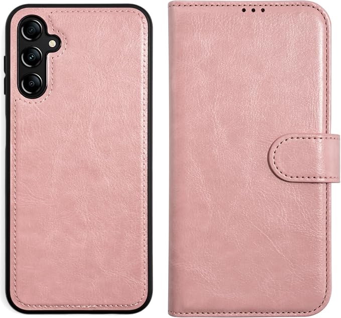 Compatible with Samsung Galaxy A14 Wallet Case - Detachable Flip Folio Leather Kickstand Cover - 4 Card Slots Holder - Fashion Protective Phone Case 6.6" for Mens Women Girls, Pink Color